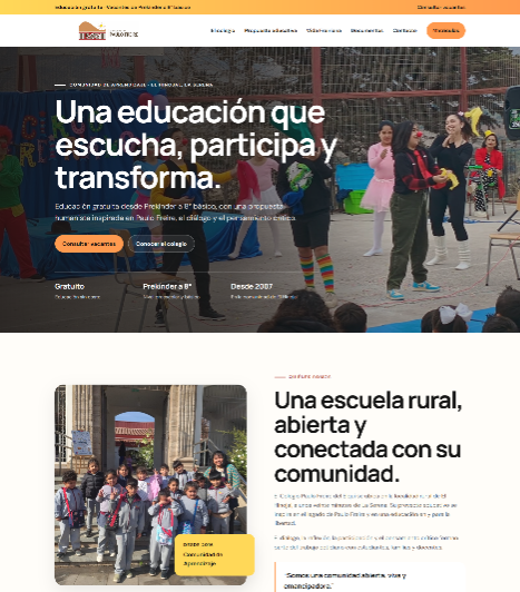 Vista principal del sitio educacional orientado a captación